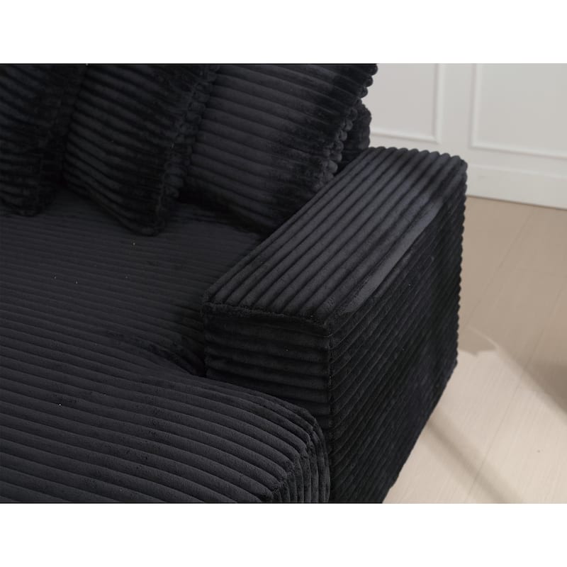 Black 111" Corduroy L-Shaped Sectional Sofa with Oversized Right Chaise