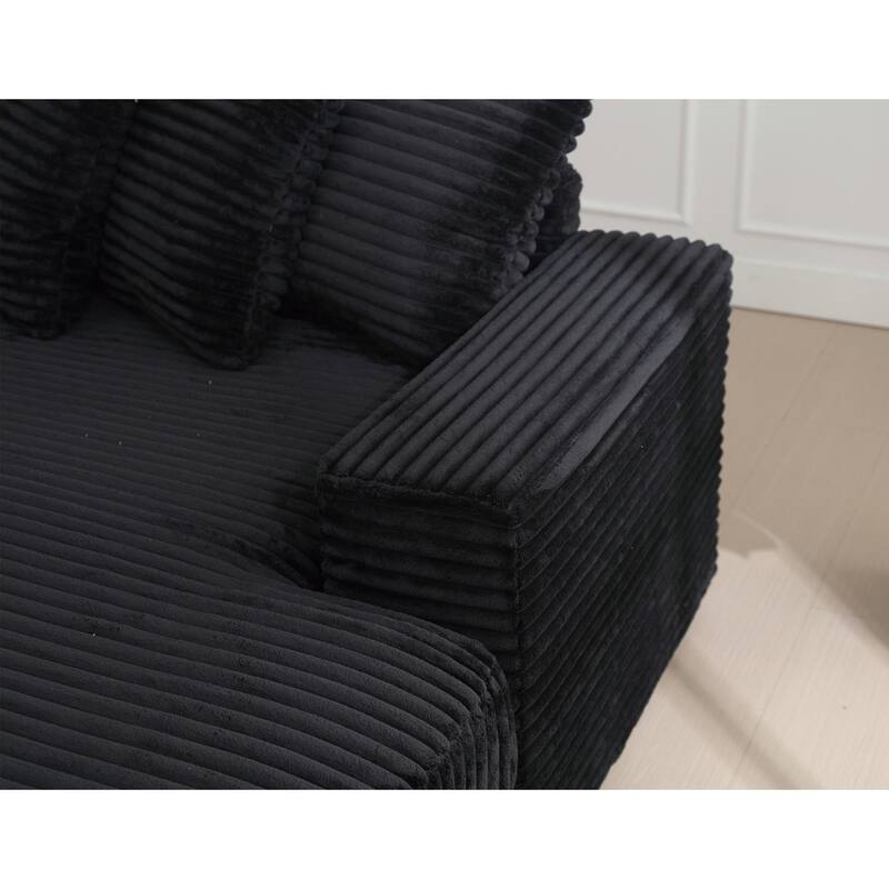 Oversized Two-Piece Corduroy L Shaped Sofa with Right Chaise Daybed and Eight Throw Pillows, Black