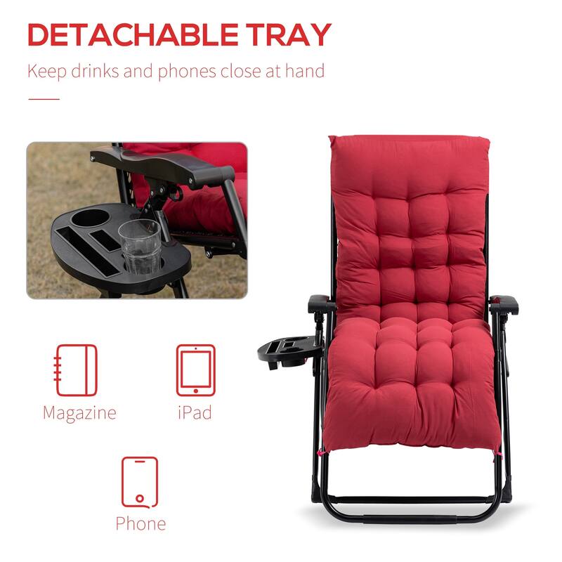 Outsunny Padded Zero Gravity Chairs, Folding Recliner Chair, Patio Lounger with Cup Holder, Adjustable Backrest