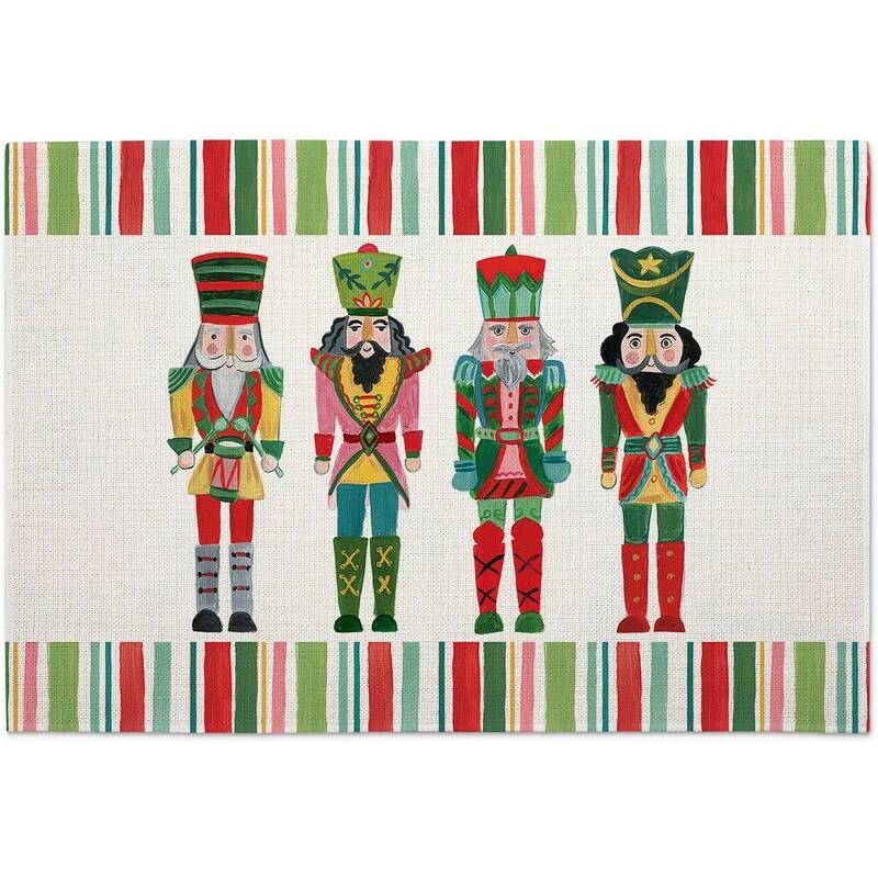 Holiday Nutcracker 4-Pack Poly-Cotton Blend Placemats Manufactured in The USA Machine Washable Dryer Safe - Set of 4 - Multi