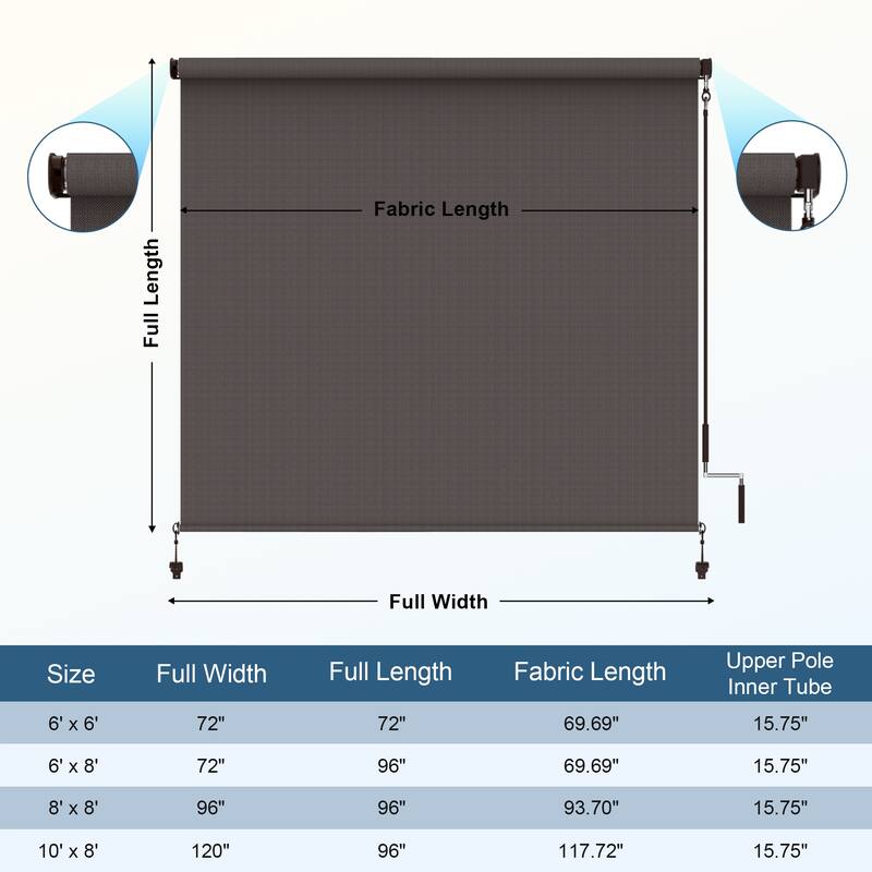 Solar Crank Outdoor Roller Shade with Teslin, No Cassette