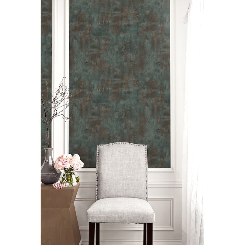 Seabrook Designs Rustic Stucco Faux Unpasted Wallpaper - 27 in. W x 27 ft. L - Rust and Forest Green