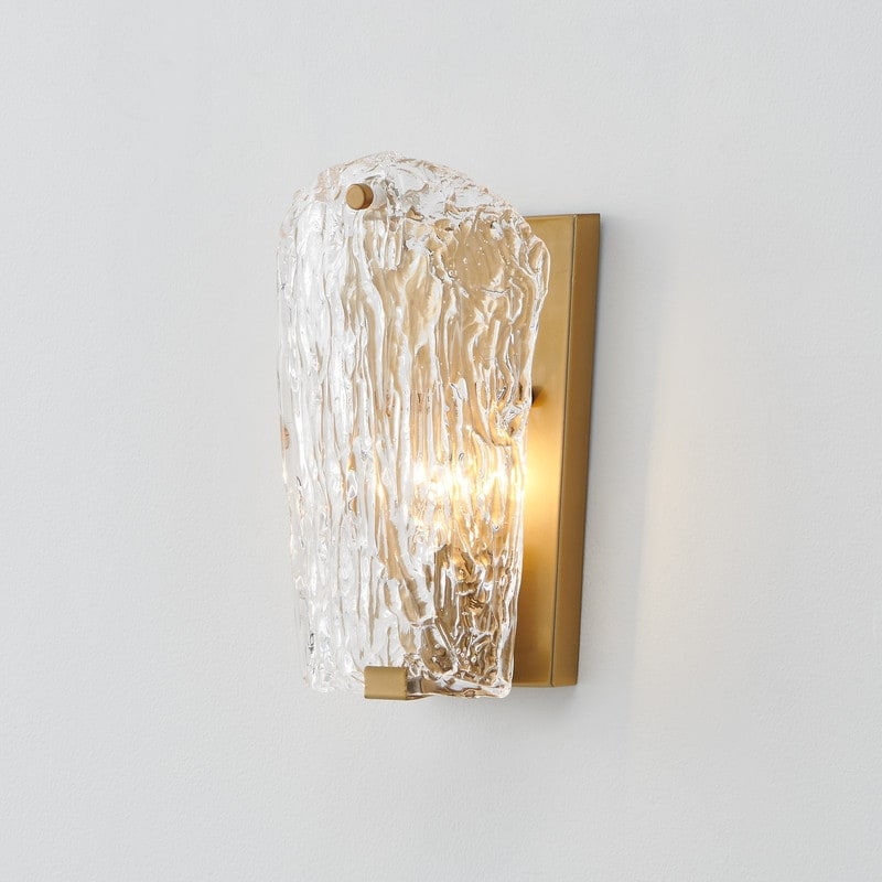 KAWOTI 1-Light Gold Wall Sconces with Clear Textured Glass Shade, Modern Wall Light for Bathroom, Living Room
