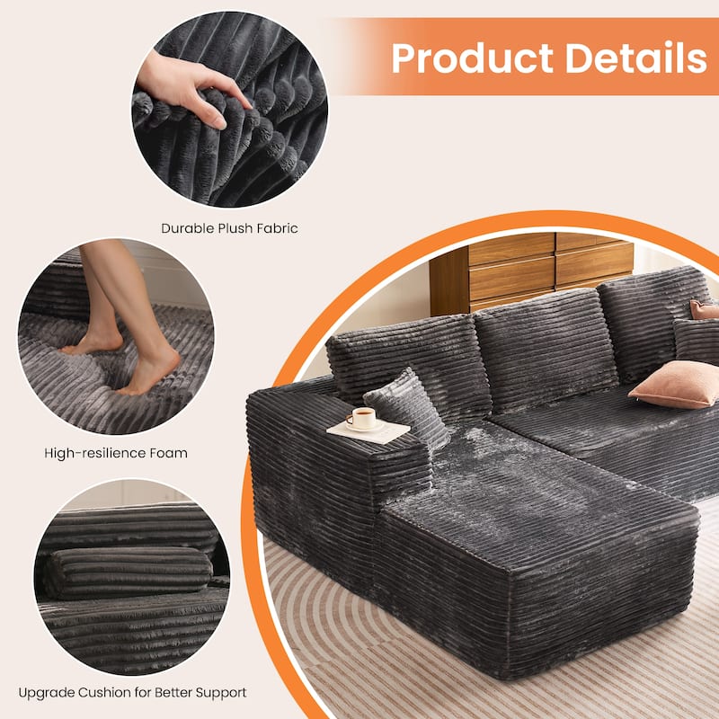 XIZZI Modern Plush Sectional Chaise Couch with Bean Bag Chair