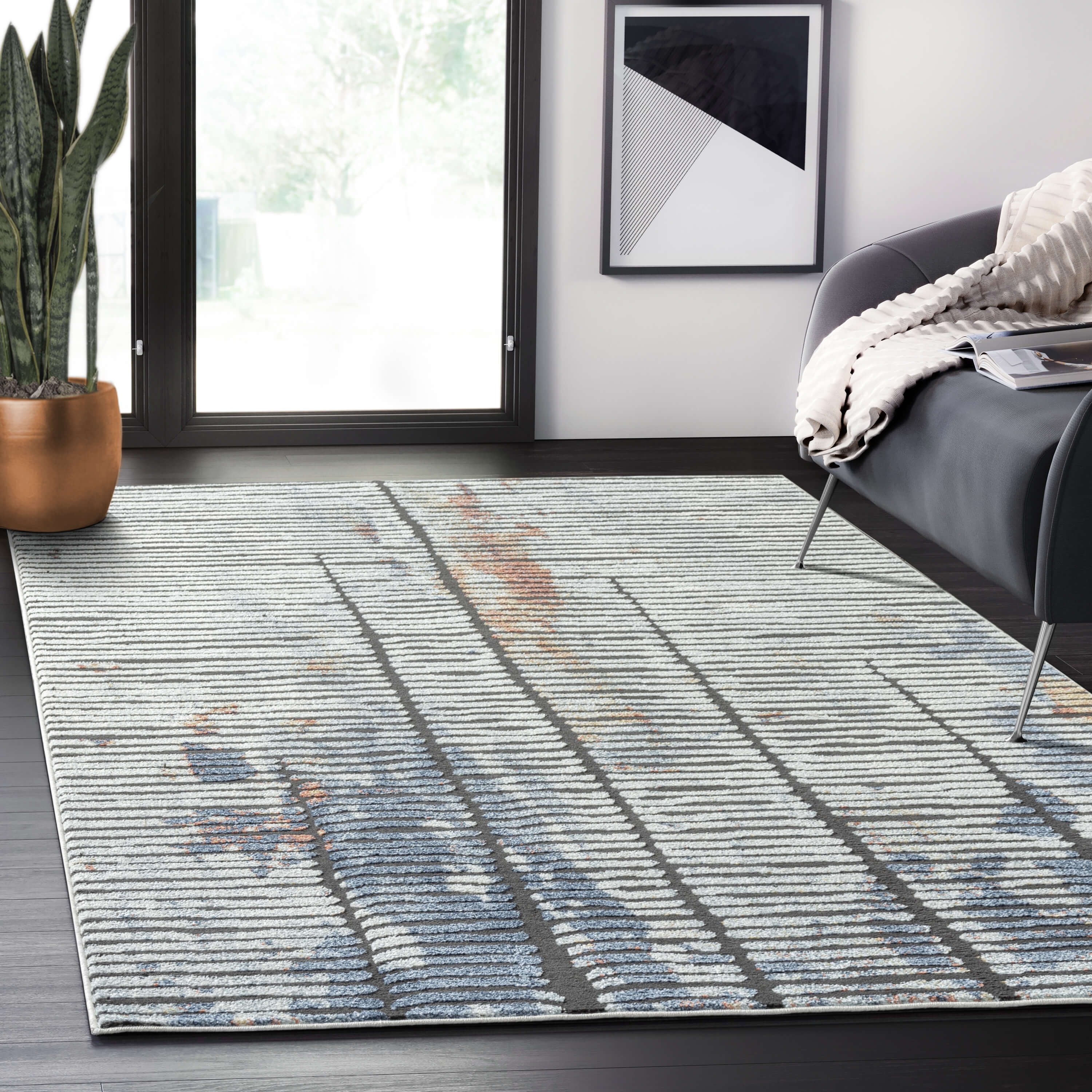 Abani Rugs Venus VNS140A Modern Horizontal Lined Area Rug
