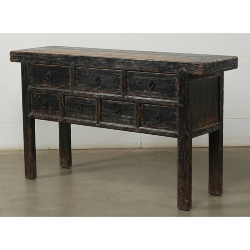 Capri 7 Drawers Sideboard Distressed Black 60x17x35H