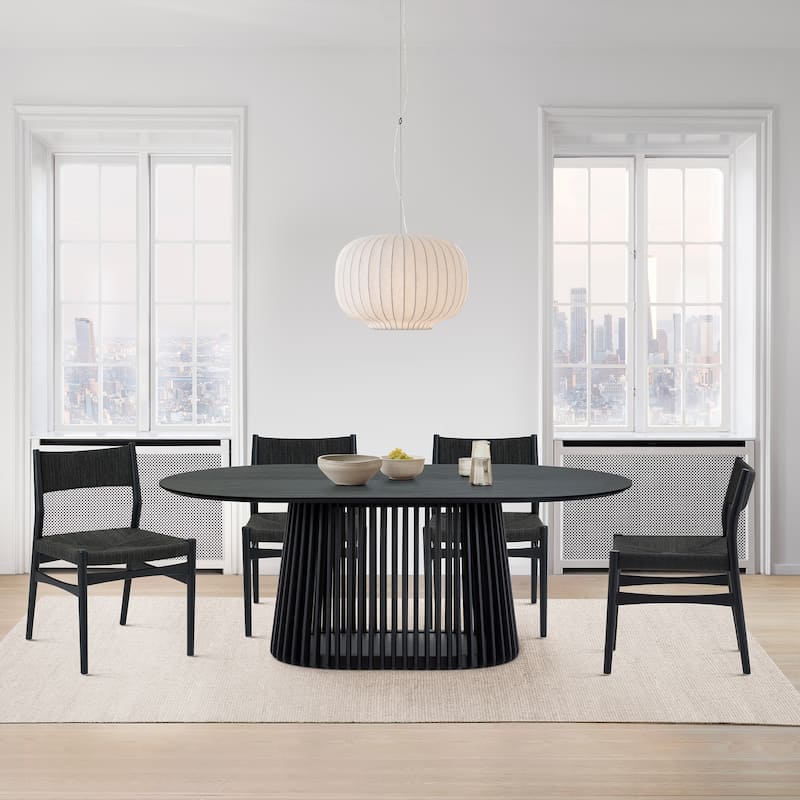 Pasadena Danish Solid Wood Oval Dining Table Set wtih Paper Cord Chairs - Black