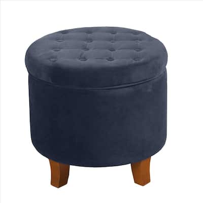 Button Tufted Velvet Upholstered Wooden Ottoman with Hidden Storage