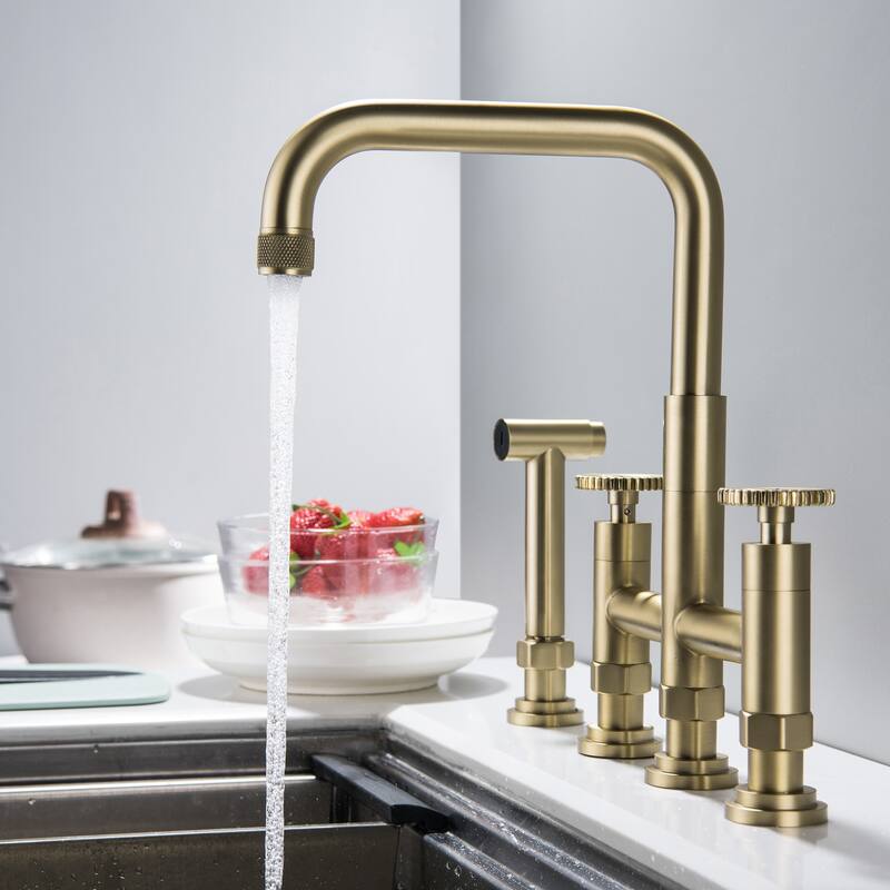 Bridge Double Handles Kitchen Faucet With Side Spray