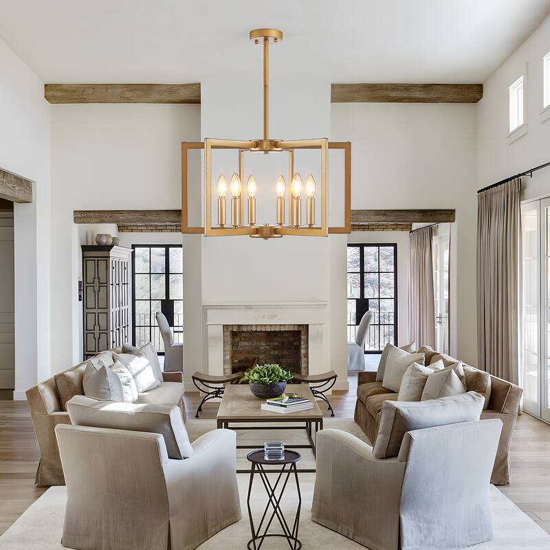 22" Modern Geometric 6-Light Chandelier - Industrial Metal Pendant Light Fixture for Living Room,(Bulb Not Included)