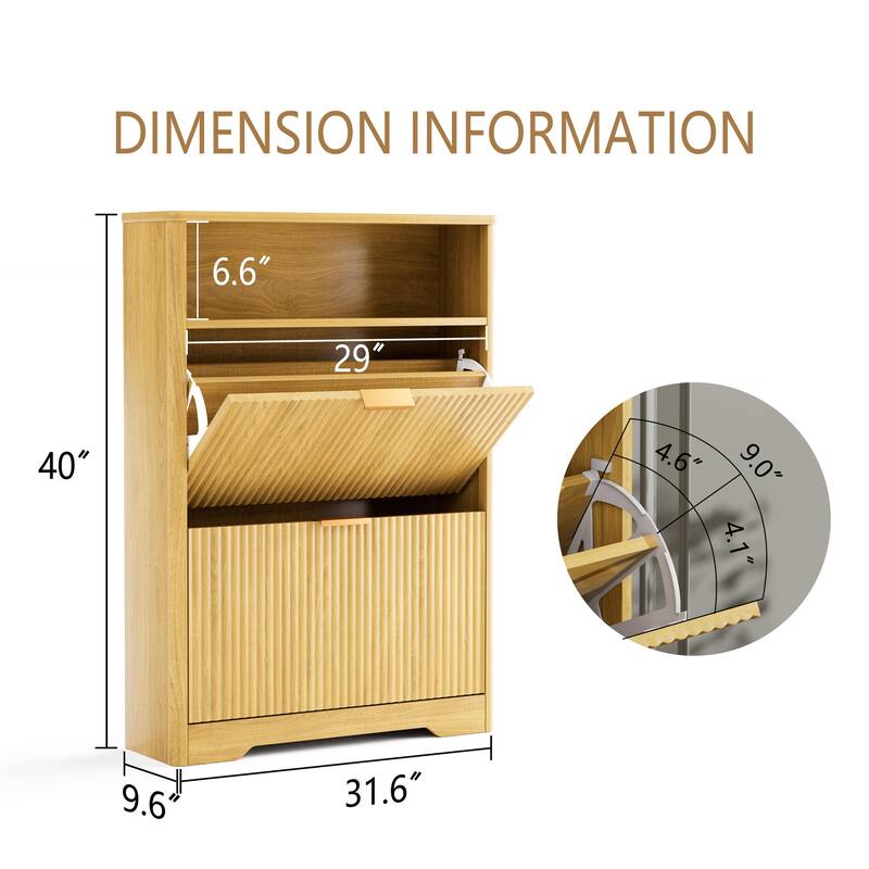 Shoe Cabinet with 2 Flip Drawers, Hidden Shoe Storage Cabinet with Wave-Patterned Panel, Free Standing Entryway Shoe Organizer