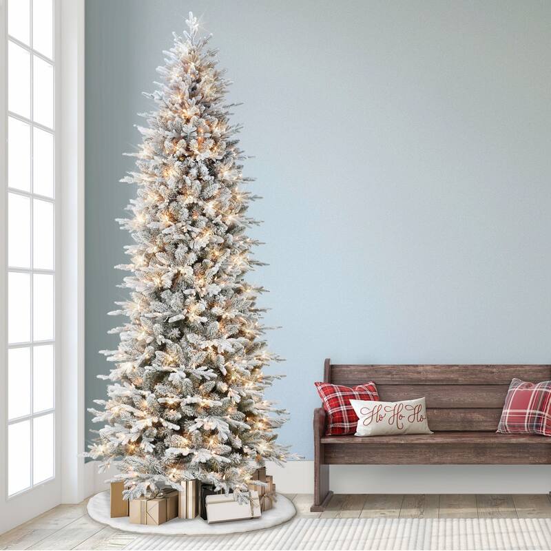 9' Flocked Northern Fir Medium Artificial Christmas Tree, Clear Lights - 9 Foot