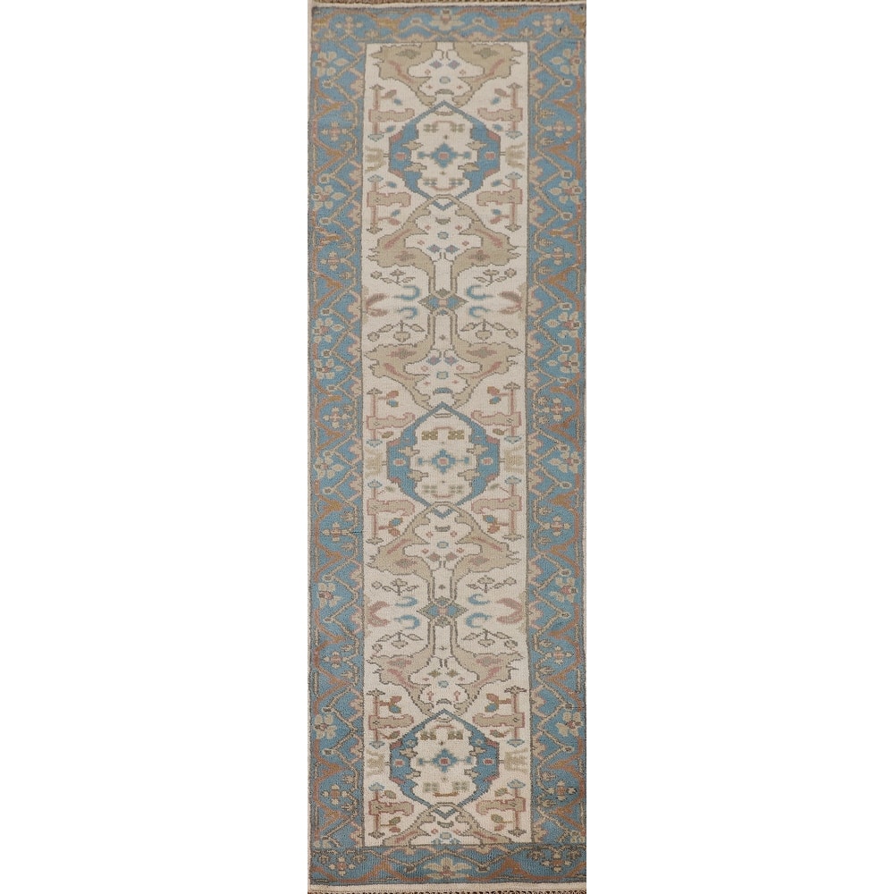 All-Over Oushak Oriental Runner Rug Handmade Wool Carpet - 2'7"x 10'0"