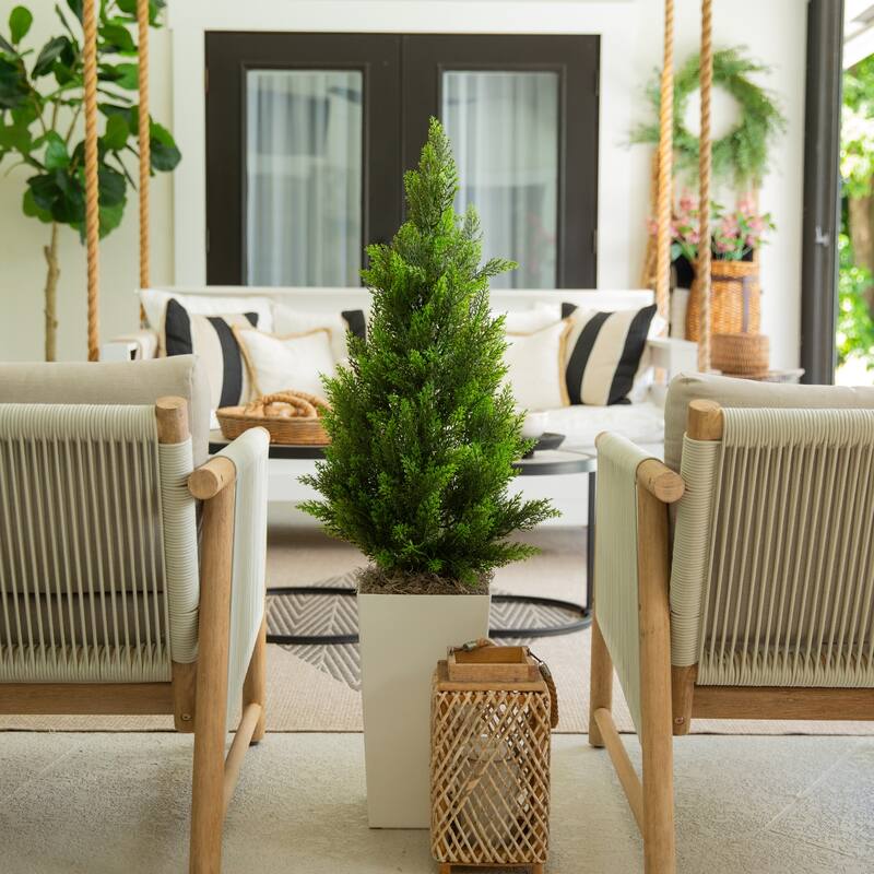 3-ft UV Resistant Artificial Cedar Tree in White Tower Planter