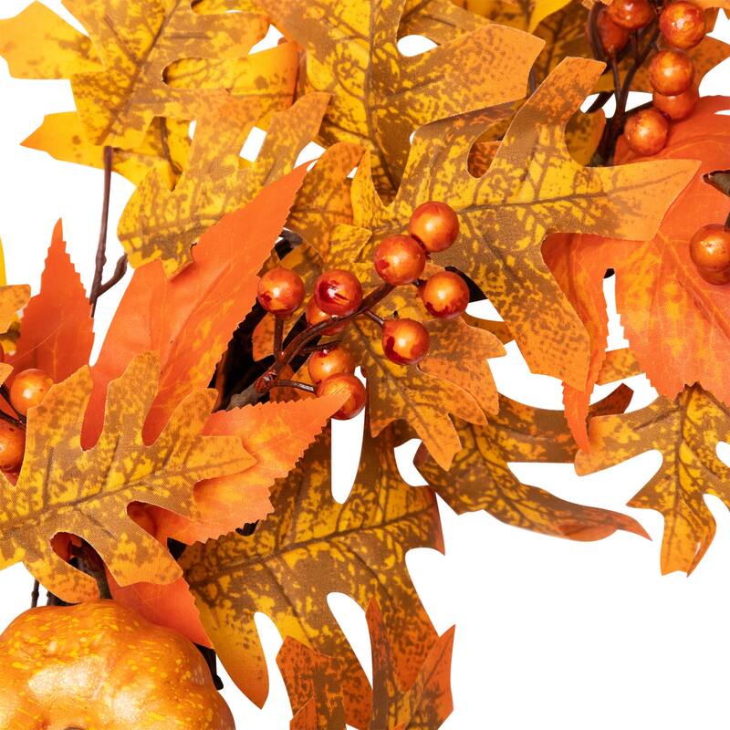 Autumn Leaves Pumpkins Berries Artificial Thanksgiving Wreath 22"
