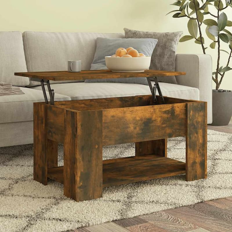 vidaXL Coffee Table Lift Top End Table Accent Side Sofa Table Engineered Wood - 31.1" x 19.3" x 16.1" - Smoked oak