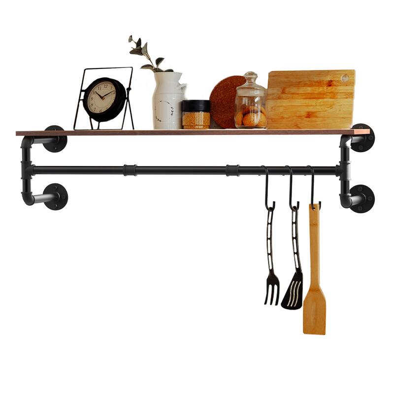 Metal Wall Mounted Pipe Rack with Shelf for Bathroom Clothes Hanging
