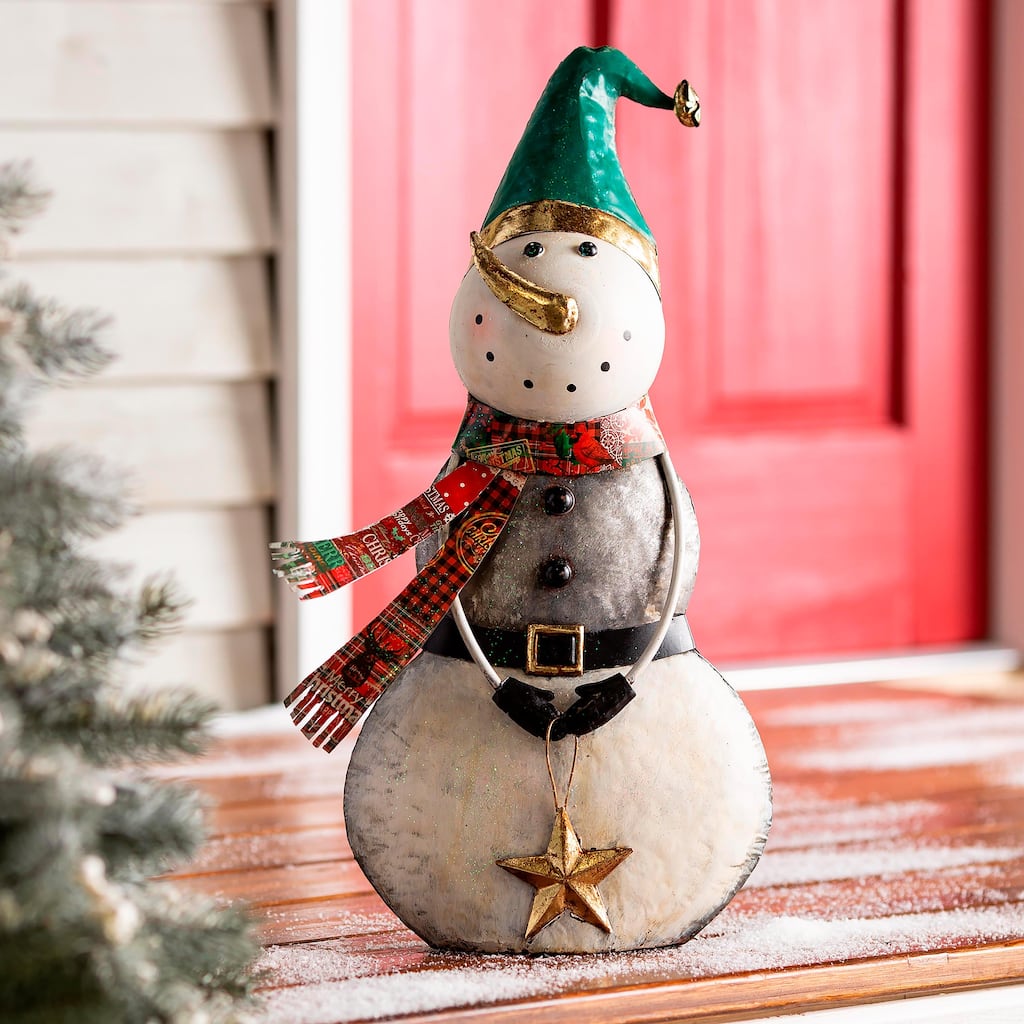 22" Indoor/Outdoor Vintage Holiday Snowman Metal Christmas Statue