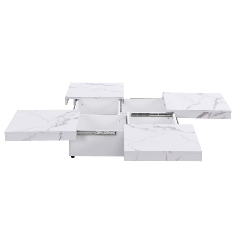 Marble Veneer Coffee Table Sliding Top with Storage
