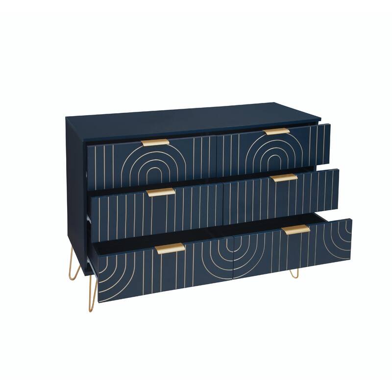 Modern 6-Drawer Dresser with Carving Design and Metal Handles