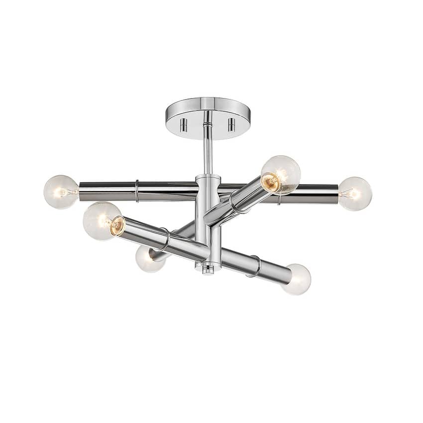 Polished Nickel Modern 6 Light Semi Flush Sputnik Ceiling Light