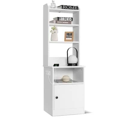 Gymax Nightstand Bedside End Side Table Bookshelf w/ Charging Station