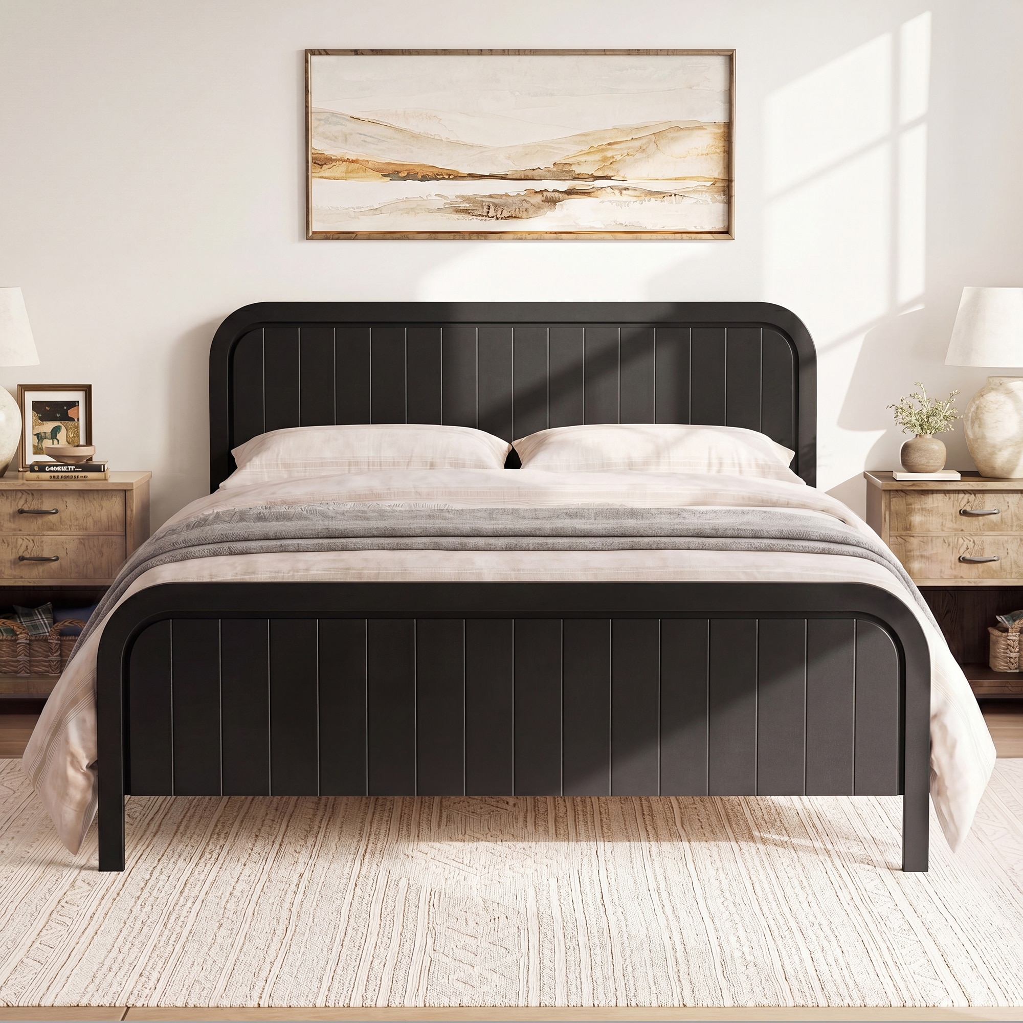 Queen/King Bed Frame with Headboard and Wooden Slats for Easy Assembly