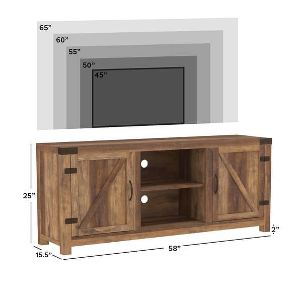 dimension image slide 7 of 8, Middlebrook Firebranch 58-inch Barn Door TV Stand