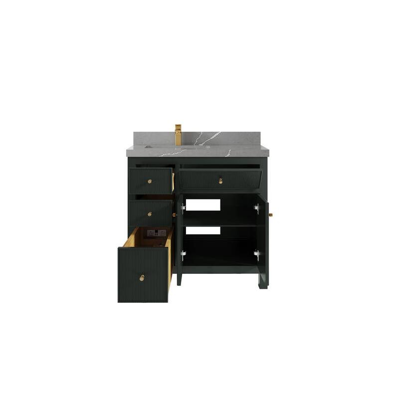 Willow Collections 36 in W x 22 in D Sonoma Left Offset Free Standing Reeded Bathroom Vanity with Countertop