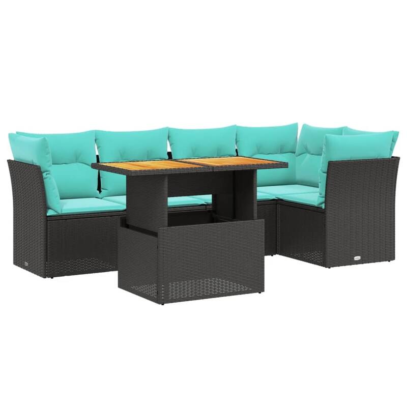 vidaXL 5 Piece Patio Sofa Set with Cushions Black Poly Rattan - 24.4 x 24.4 x 27.2