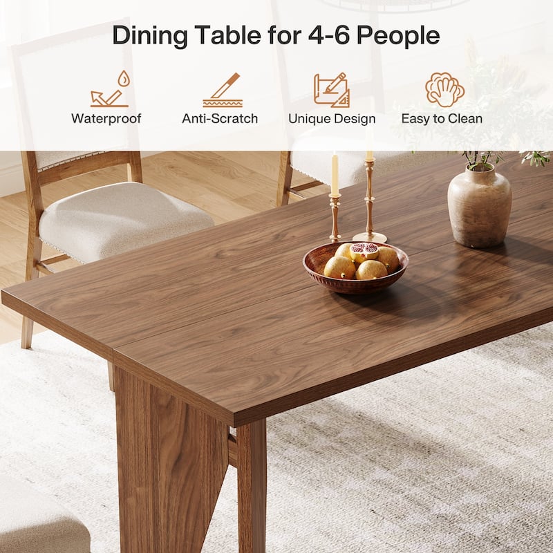 63" Dining Table for 4-6, Farmhouse Rectangular Kitchen Table - N/A