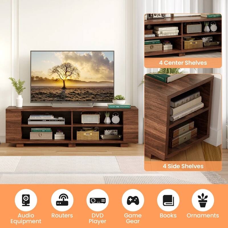 59" Living Room TV Stand Console W/ Adjustable Shelf Walnut - 58 inches