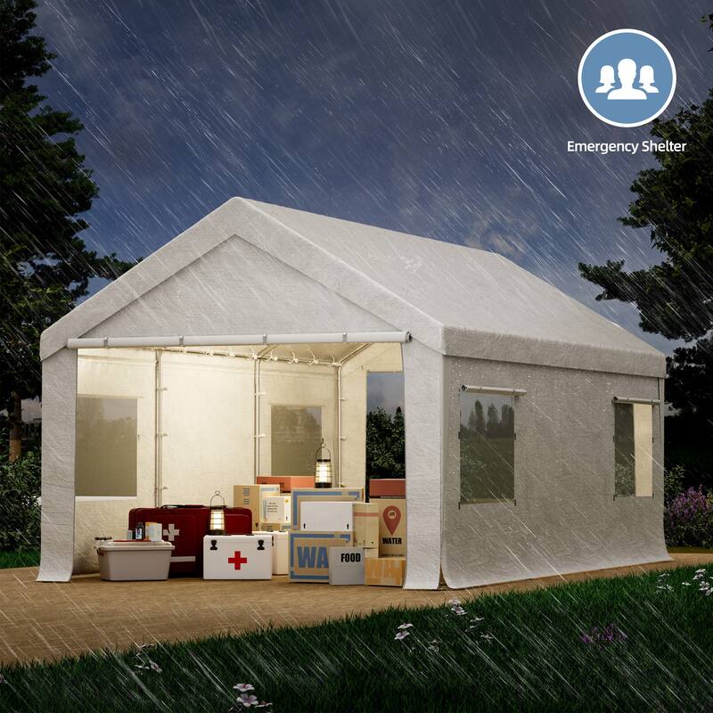 Heavy Duty Enclosed Carport Shelter, Waterproof UV-Resistant Canopy with Steel Frame & Roll-Up Windows