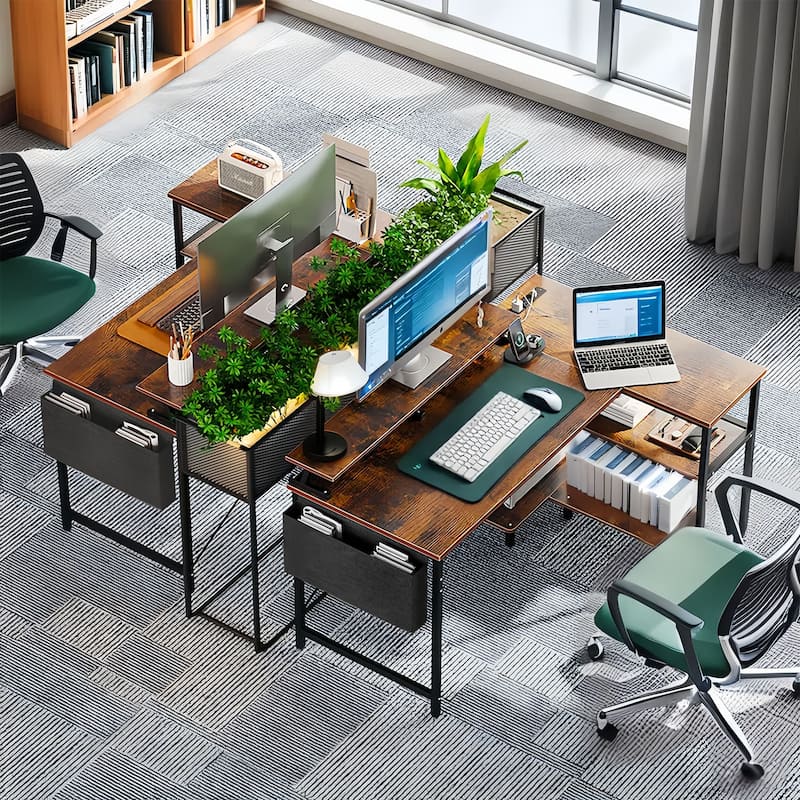 GDF Studio - Beaumont Modern Industrial Reversible L-Shape Computer Desk with Power Outlets