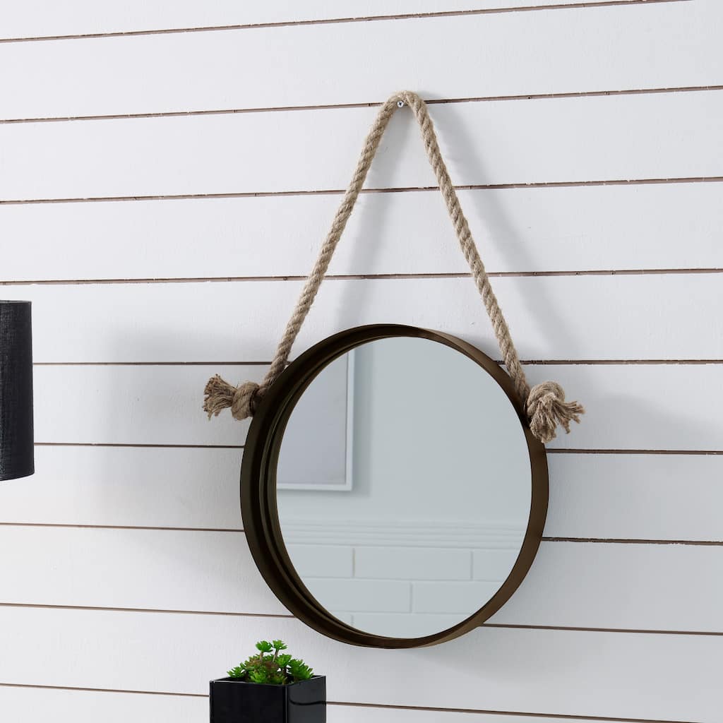 Rustic Style Round Wall Mirror with Rope - 25.5" - Brown