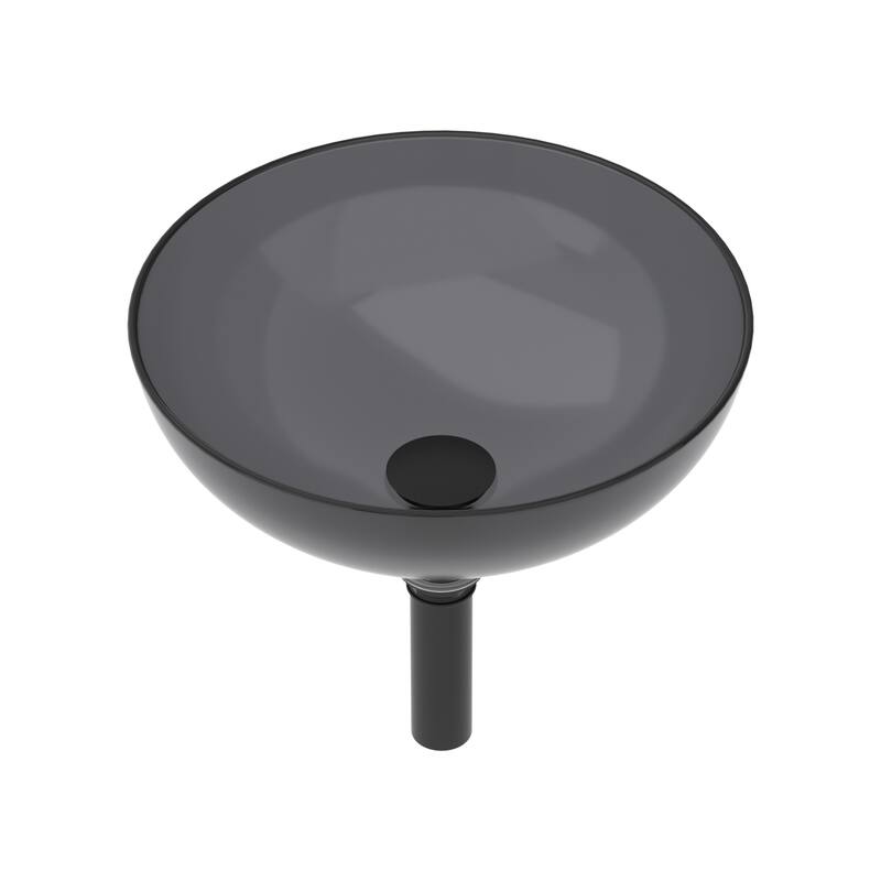 16 Inch Tempered Glass Bathroom Sink in Grey with Pop-up Drain