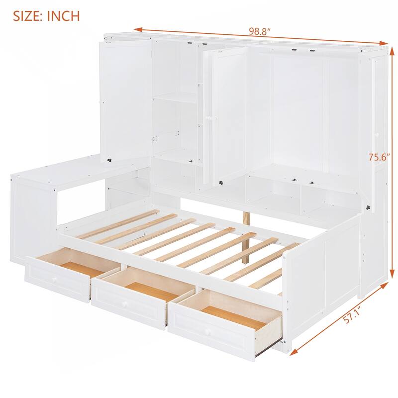 Versatile Wooden Daybed with Integrated Storage and Workspace for All Ages