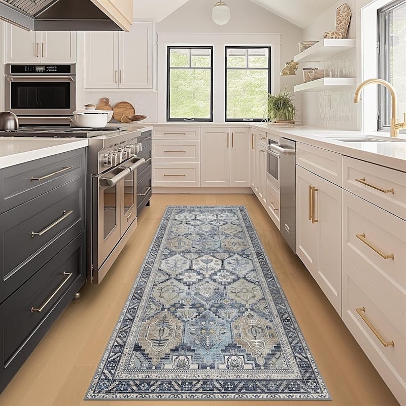 Mcow EverEase Collection Low Pile Machine Washable Non-Slip Area Rug - 2'X5' - Blue - Rectangle