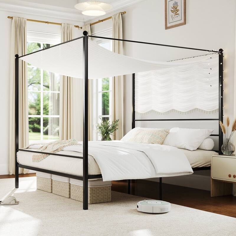 Gymax King Metal Canopy Platform Bed Frame Mattress Foundation w/ Slat