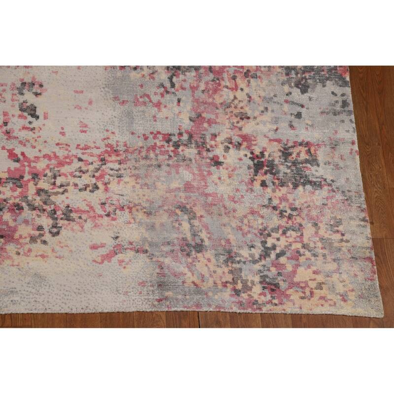 Contemporary Abstract Indian Area Rug Hand-Knotted Wool Carpet - 9'0"x 11'10"
