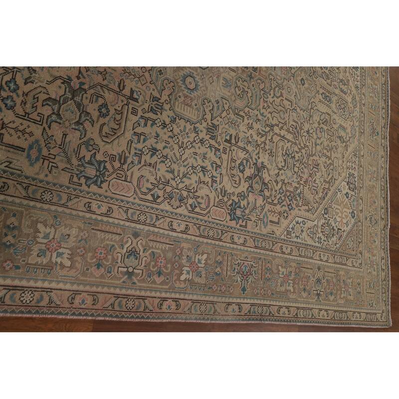 Geometric Tabriz Distressed Persian Vintage Rug Handmade Wool Carpet - 7'10" x 10'9"