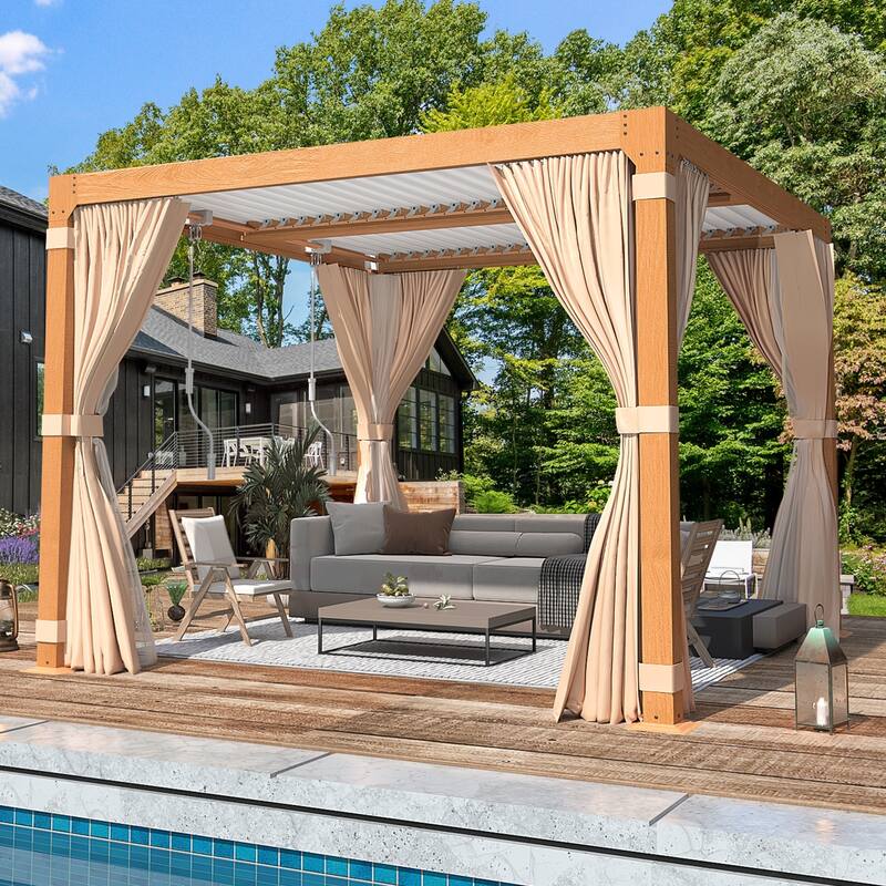 EROMMY Outdoor Louvered Pergola Gazebo with Adjustable Aluminum Rainproof Roof and Pull-Down Screen