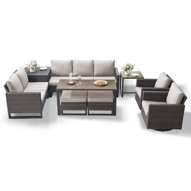 Gymojoy 7-9 Person All-Weather Wicker Outdoor Conversation Set Seating Group With Swivel Chairs And Coffee Table