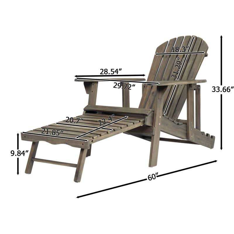 Rustic Acacia Wood Foldable Adirondack Chairs with Footrest