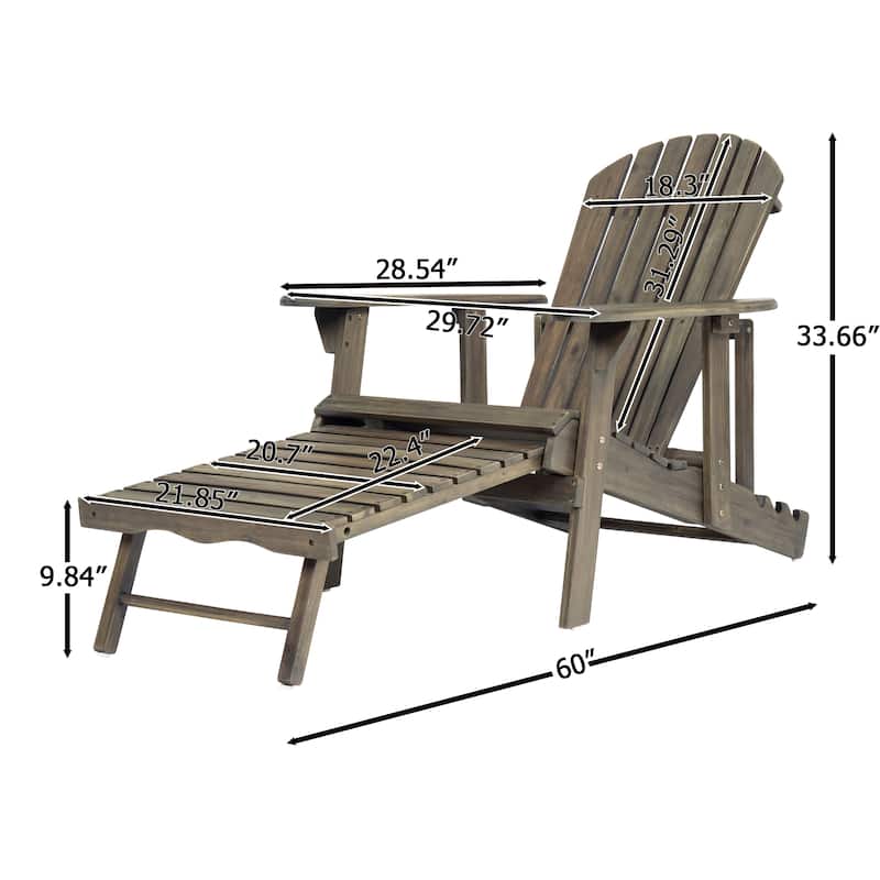 Rustic Outdoor Acacia Wood Foldable Adirondack Chairs with Expandable Footrest
