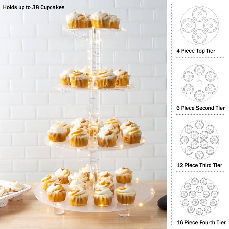 4-Tier Cupcake Stand Round Acrylic Display Stand with LED Lights by Great Northern Party