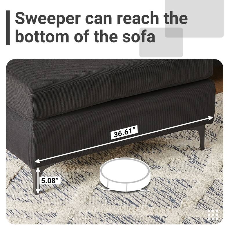 HOOOWOOO Modern Polyester Convertible Chaise Sofa with Metal Legs for Living Room