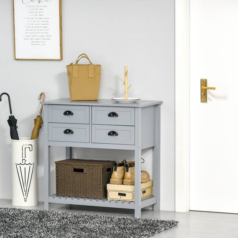 Modern Buffet Cabinet with 4 Drawers and Slatted Bottom Shelf for Kitchen, Living Room