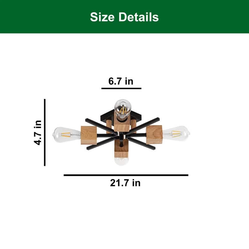 4 Light light fixture black, natural wood ceiling lighting metal, wood lights ceiling led