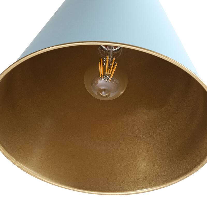 Scandinavian Aged Brass Light Blue Iron Conical Pendant Light